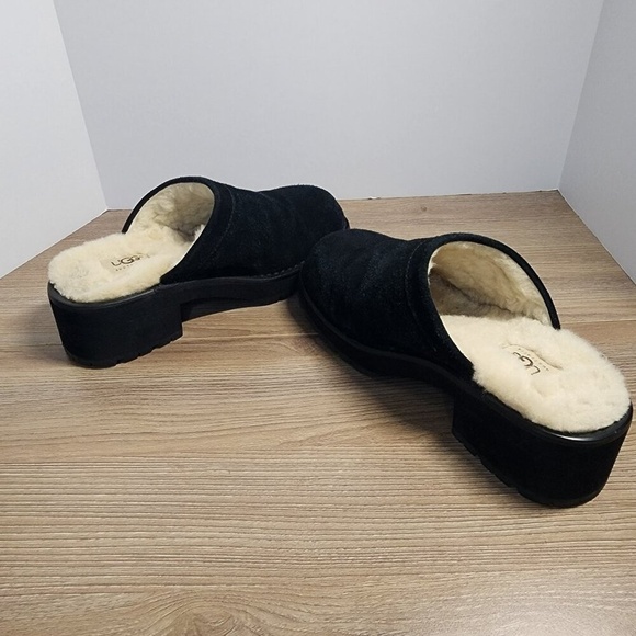 Ugg Mule Sherpa Lined Clogs Black Suede Size 9 - Picture 6 of 8